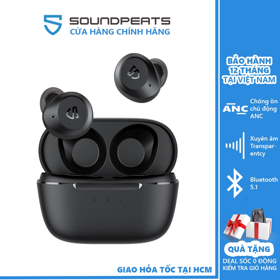 Tai nghe True Wireless Earbuds SoundPEATS T2 Chống ồn ANC, Xuyên âm, Pin 10h, Bluetooth V5.1 - Hàng chính hãng