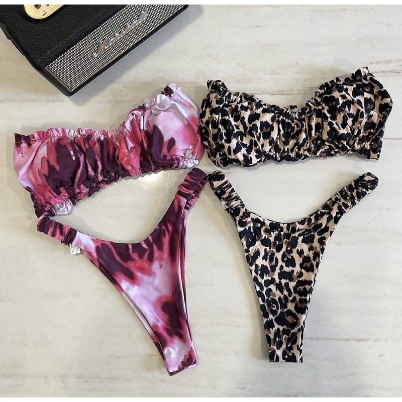[BKN521] &lt;ÂU&gt; SET BIKINI QUÂY BEO NÂU/HỒNG LOANG
