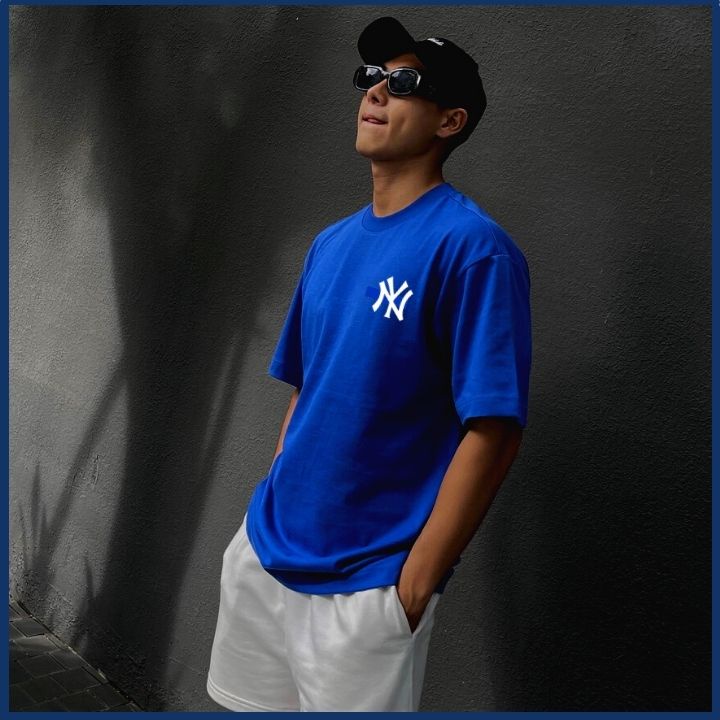 Áo Thun MLB NY Nam Xanh dương Blue hot trend Unisex  vải cotton thoáng mát cổ tròn bigsize XXL 2XL - shop.lucas