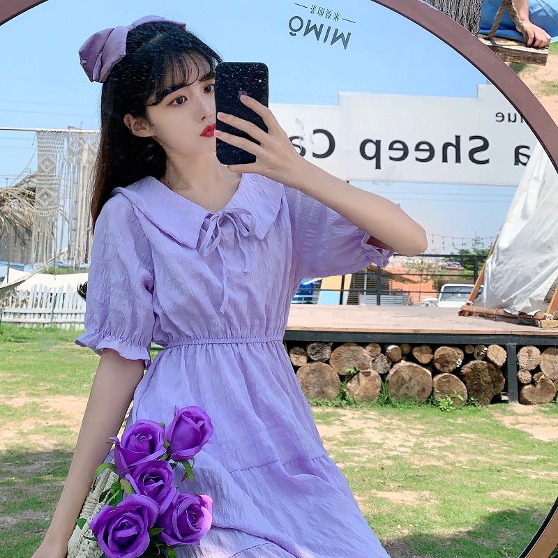 Đầm Ngắn Tay Cổ Búp Bê Phối Ren Xinh Xắn Dành Cho Nữ | BigBuy360 - bigbuy360.vn