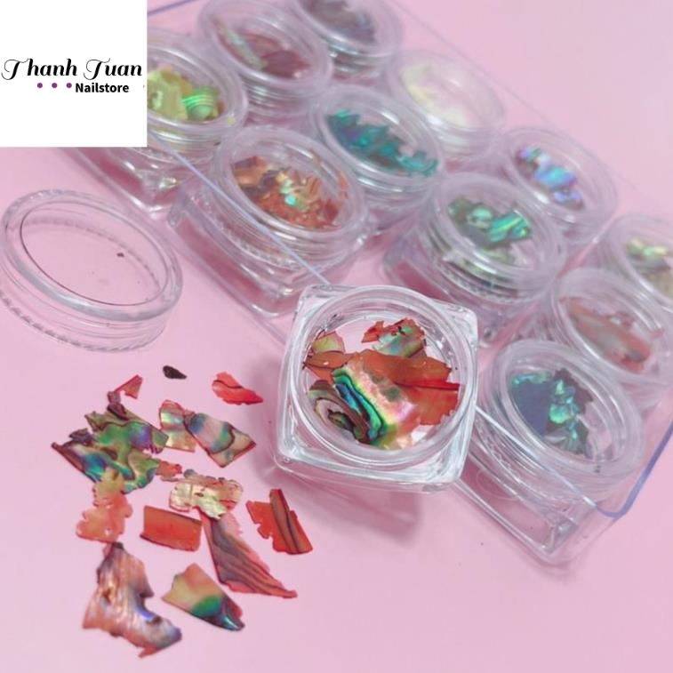 Set 12 hũ xà cừ Hàn Quốc trang trí móng nail  - Phụ kiện đồ nail