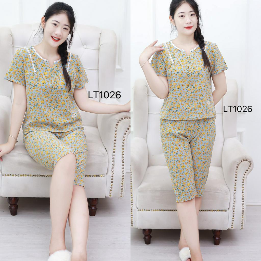 [BunnySky] Quần áo nữ mặc nhà, Đồ bộ mặc nhà lửng cổ V đẹp hết ý