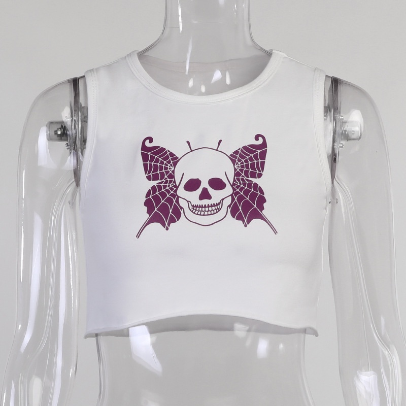 Áo Tank Top Cổ Tròn In Họa Tiết Đầu Lâu Phong Cách Punk Thời Trang Cho Nữ