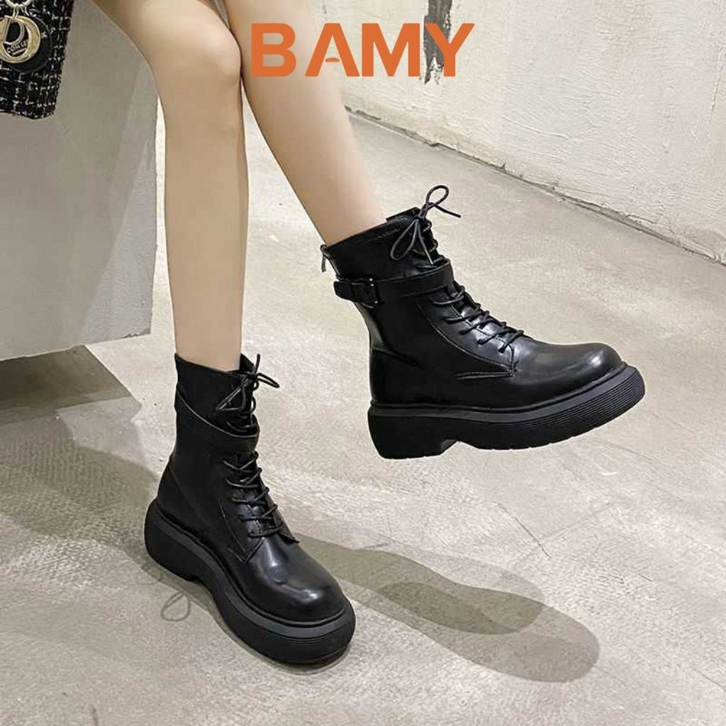 Bốt nữ MARTIN da mềm cổ cao khóa sau BAMY, giày boots ulzzang phong cách tuổi teen