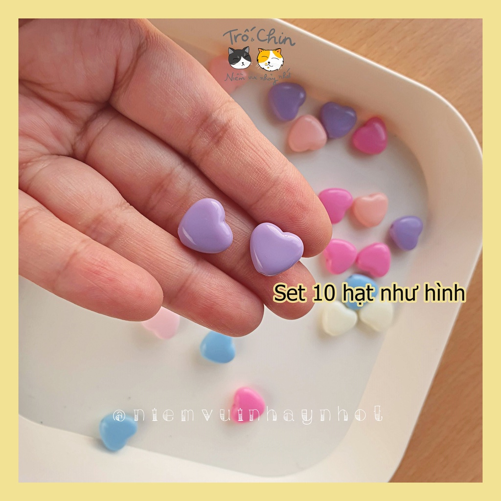 Set 10 hạt nhựa Trái tim loại mới 12*11mm nhiều màu có lỗ xỏ 1mm