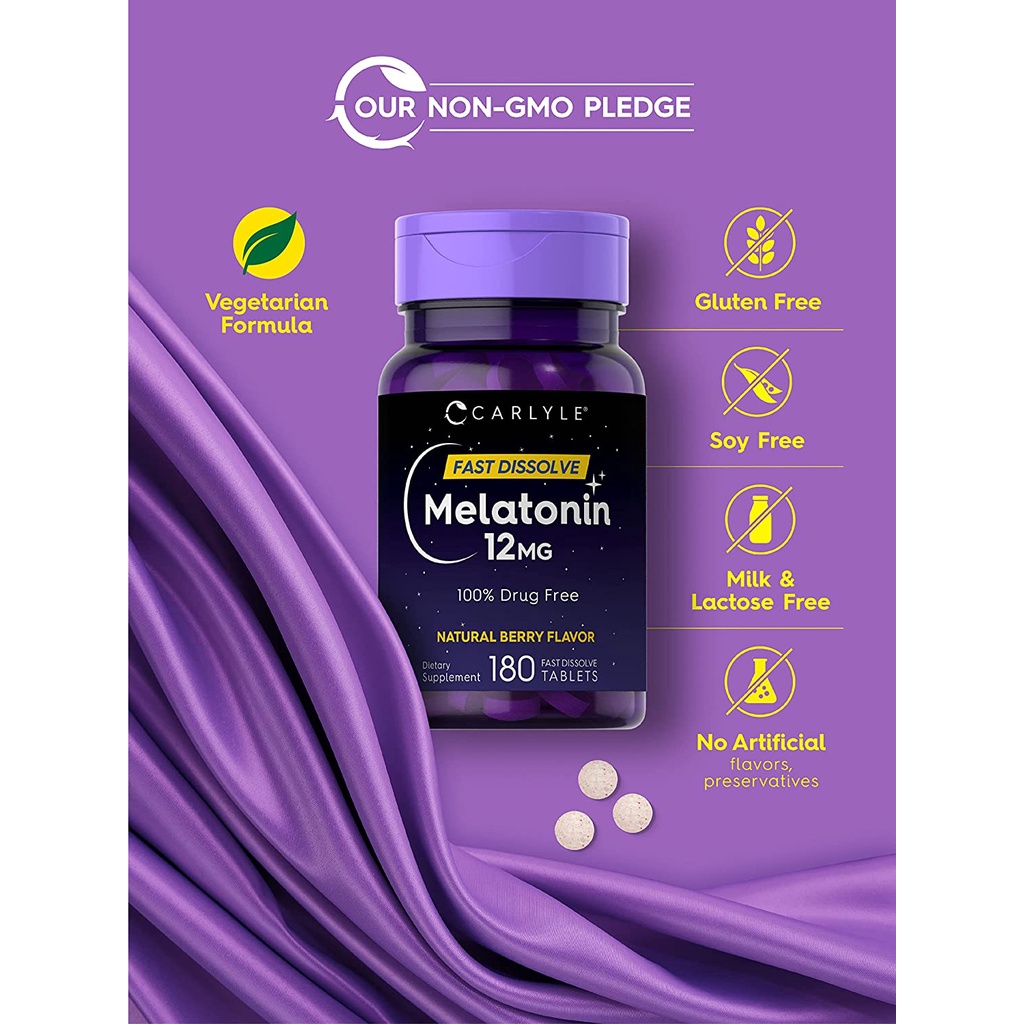 Viên Uống Hỗ Trợ Giấc Ngủ Ban Đêm Carlyle Melatonin Fast Dissolve 12mg 180 Viên