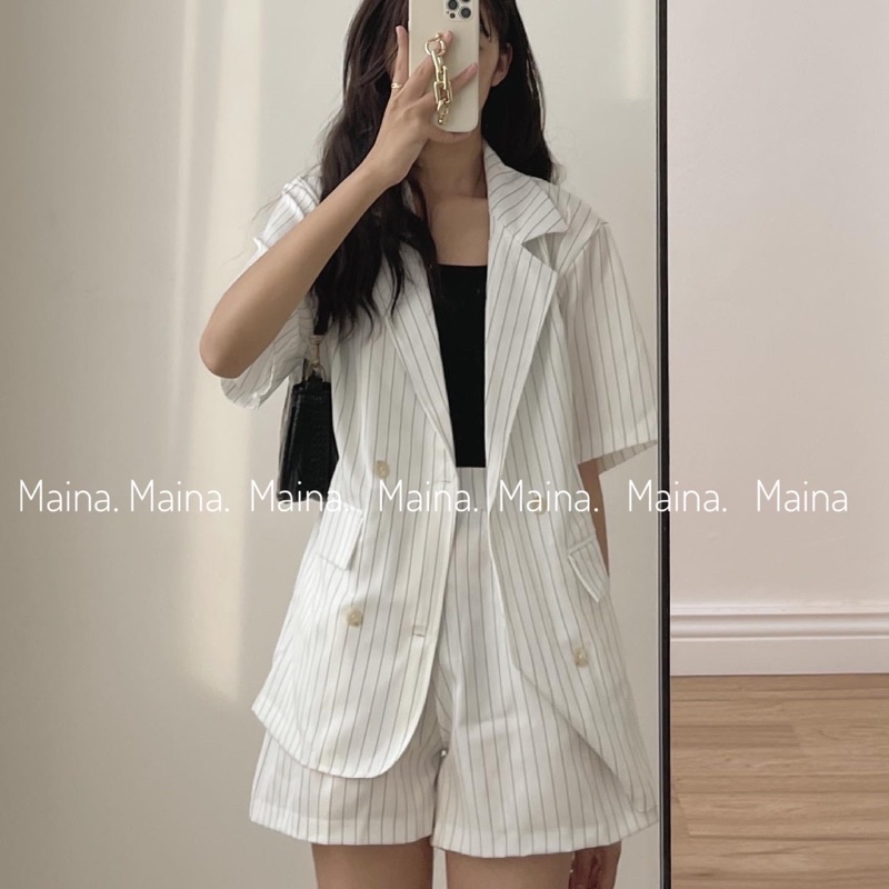 Set vest quần kẻ sooc basic 2 màu đen trắng | BigBuy360 - bigbuy360.vn