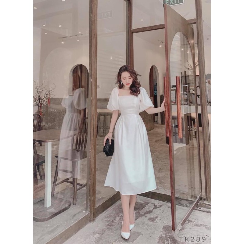 VNU244 - VÁY TRẮNG TẰM THÁI 2 LỚP CỔ VUÔNG | BigBuy360 - bigbuy360.vn