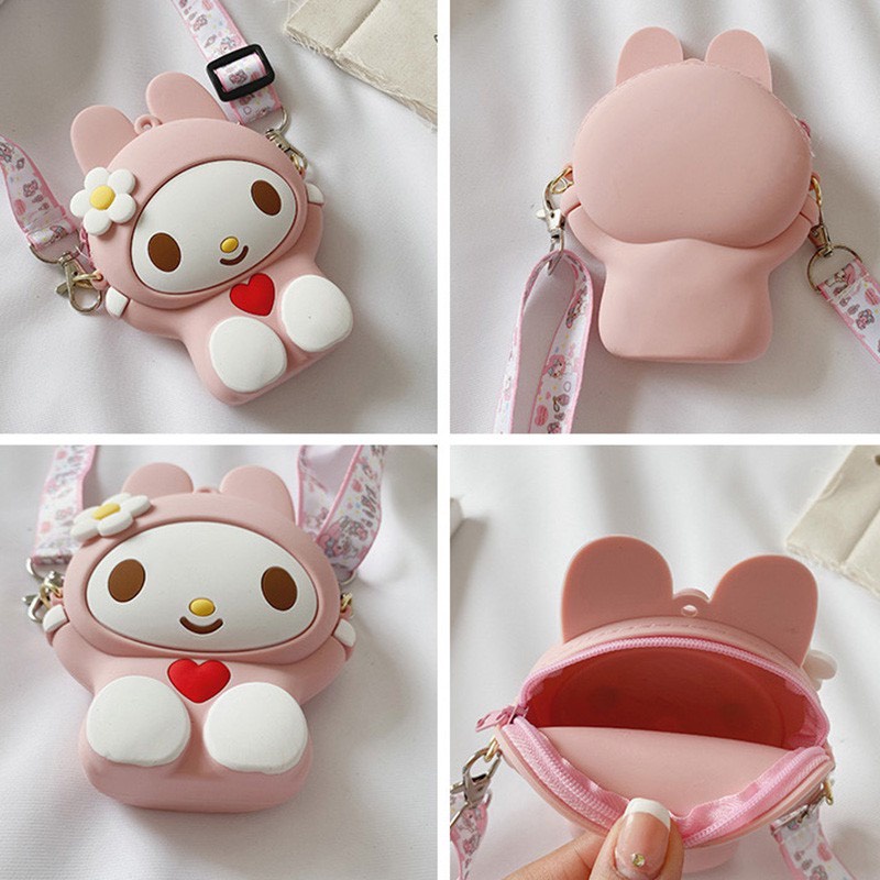 Túi đeo chéo mini Silicon hình HELLO KITTY,MELODY,THỎ dễ thương phong cách Hàn Quốc cho bé gái