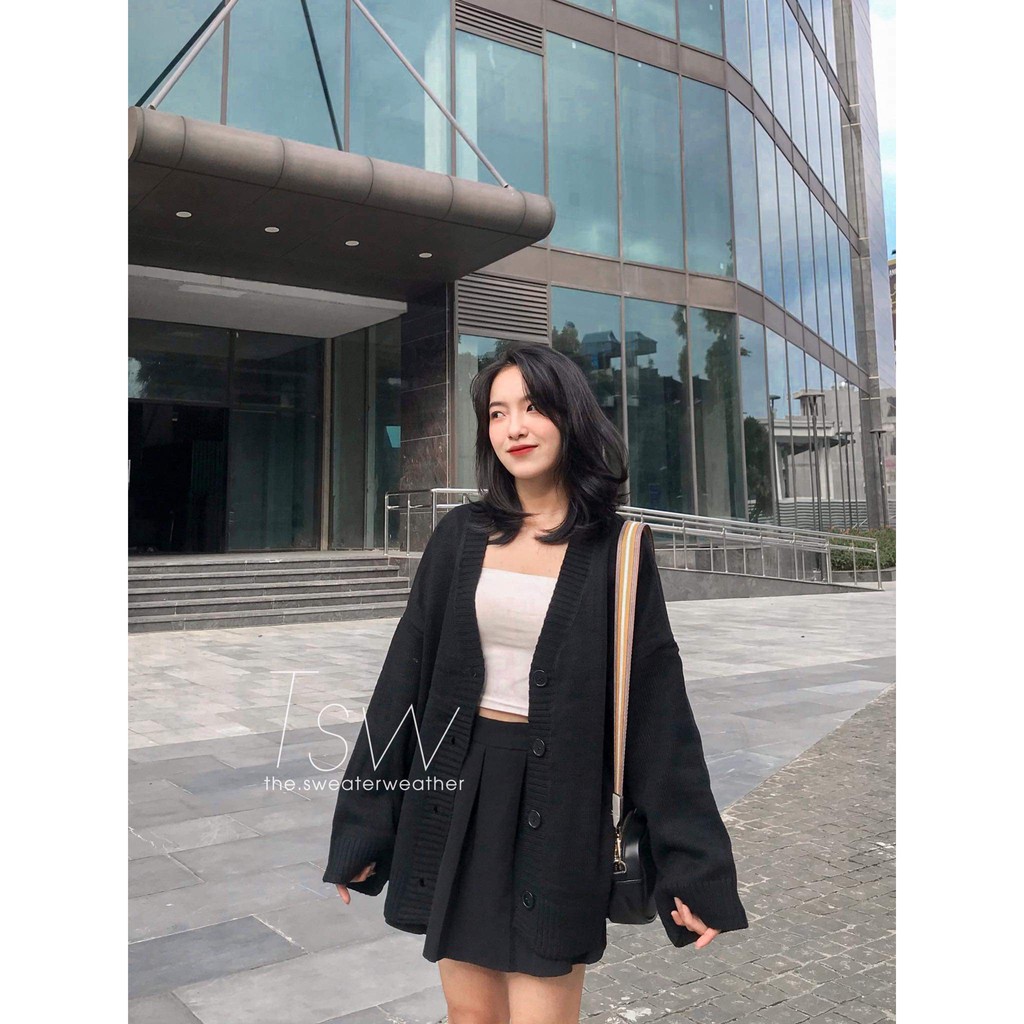 Áo khoác cardigan len trơn oversize