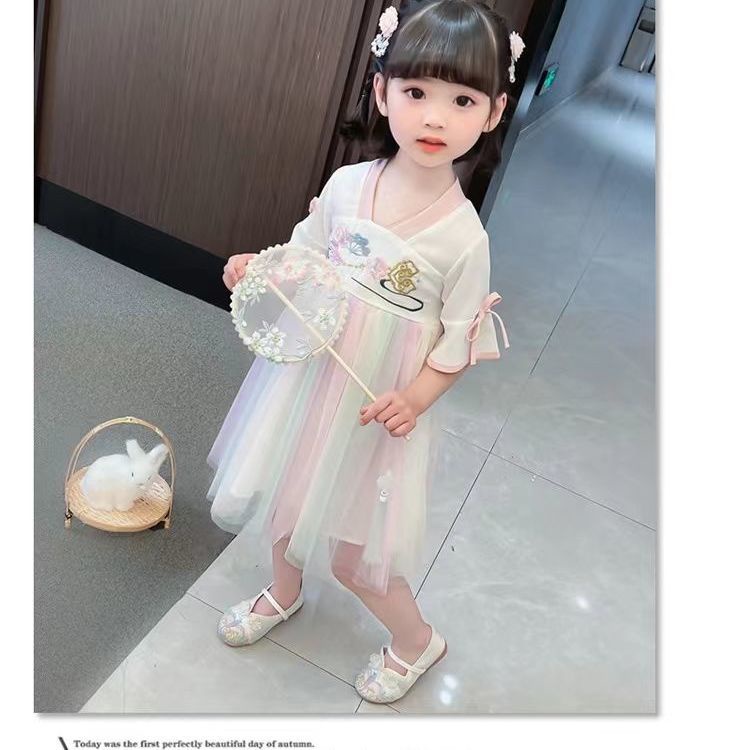 Đầm Hán Phục Thêu Họa Tiết Phong Cách Trung Hoa Mới 2022 Cho Bé Gái 100-150 Size