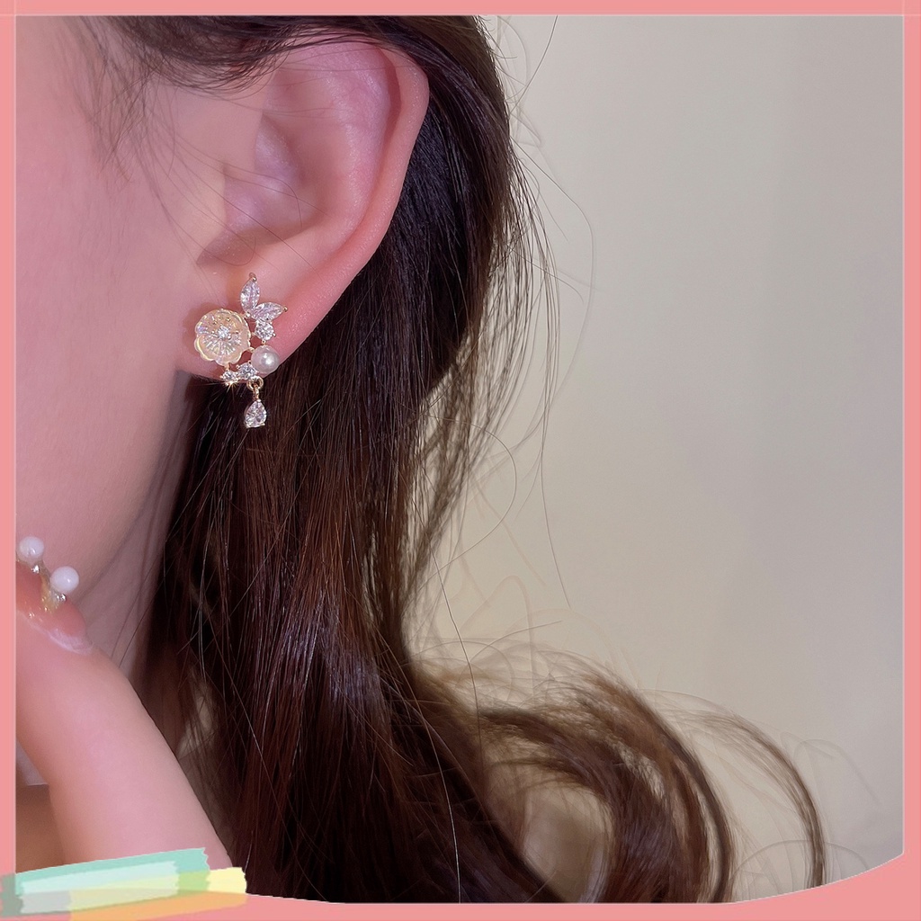 1 Đôi Bông Tai Xỏ Lỗ Hình Hoa Đính Ngọc Trai Giả Thời Trang