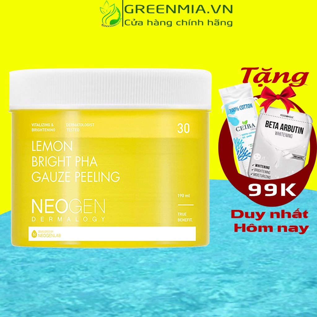 Tẩy Da Chết Chanh Vàng Neogen Dermalogy Lemon Bright Pha Guaze Peeling Pad 30 Miếng [NHẬP KHẨU CHÍNH HÃNG]