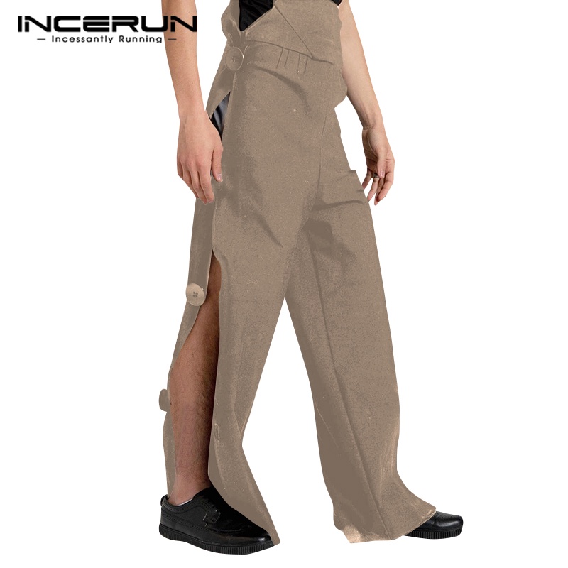 Incerun Quần Baggy Dài Xẻ Tà Bên Hông Cổ Điển 3 Màu Thời Trang Cho Nam