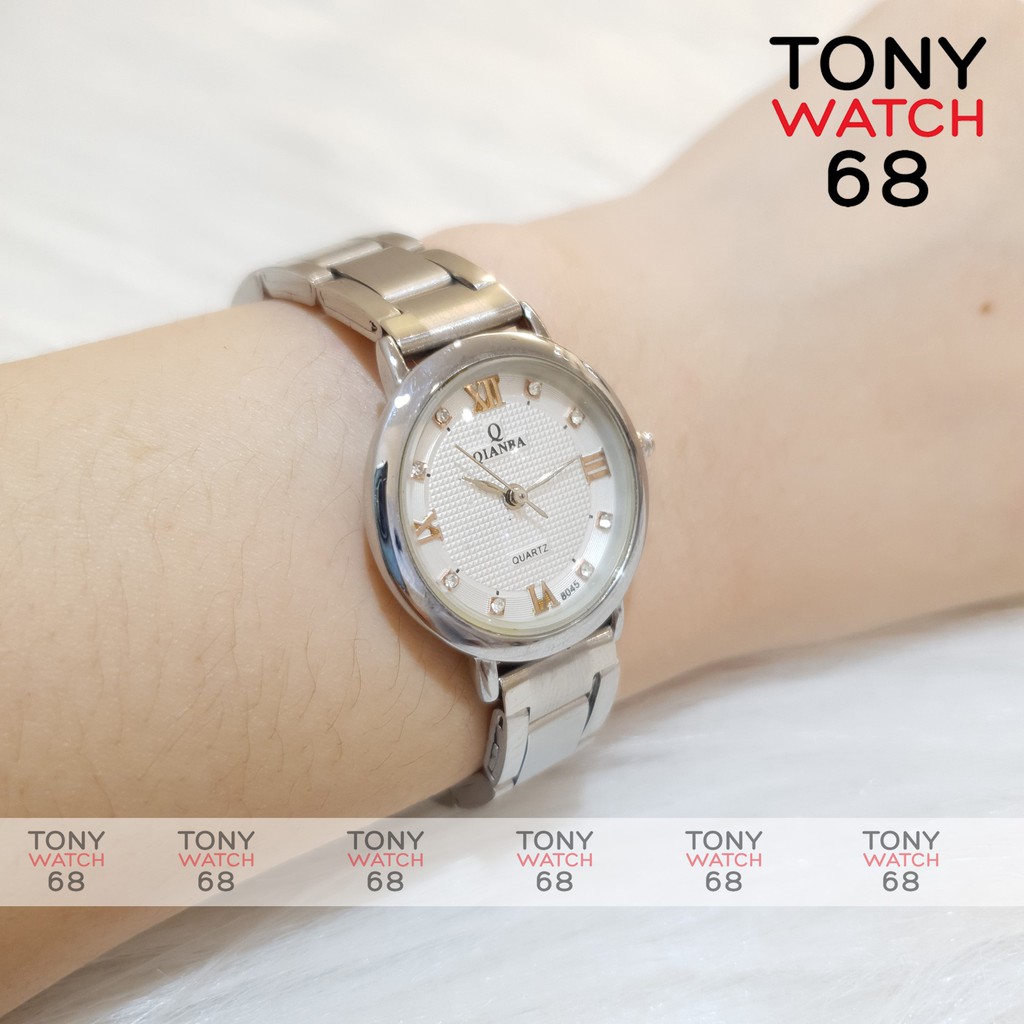 Đồng hồ nữ QB dây lụa màu bạc số ngọc lấp lánh độc quyền Tony Watch 68