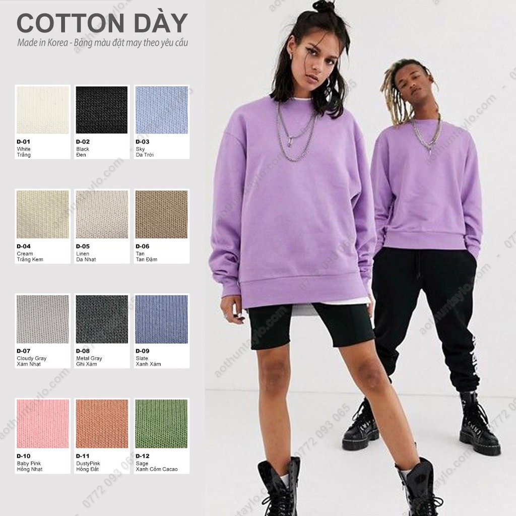 Nguồn Sỉ  Áo Tay Dài Màu Trơn Nam Nữ x Vải French Terry PLUS Cotton Dày PLUS (KR) - Unisex Oversized-fit Sweater STVR VN