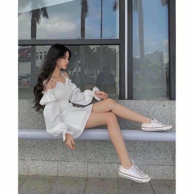 Váy Tiểu Thư Trễ Vai - Đầm Bánh Bèo Màu Trắng SÓC SHOP 1 | BigBuy360 - bigbuy360.vn