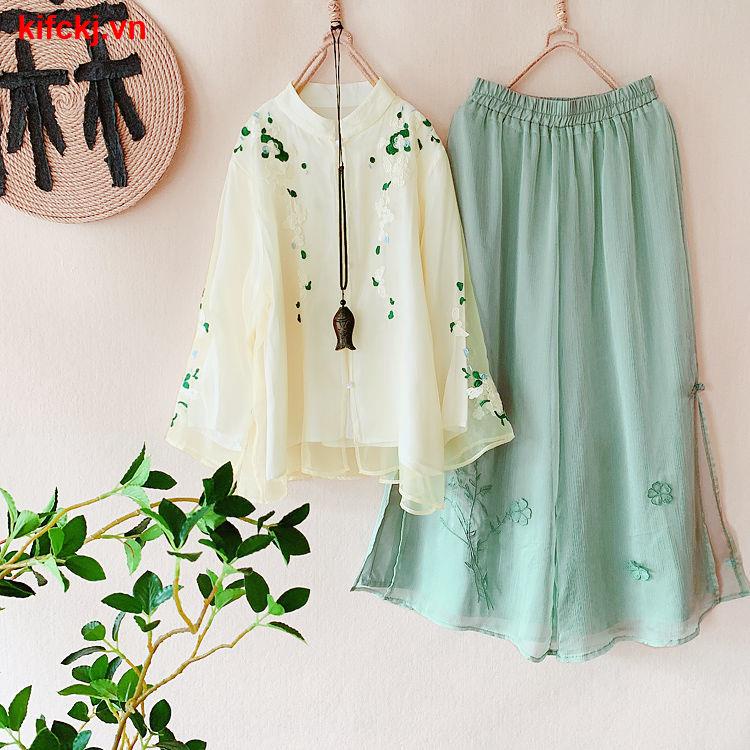 Hanbok cách tân thời trang Trung Quốc Quần ống rộng thêu
