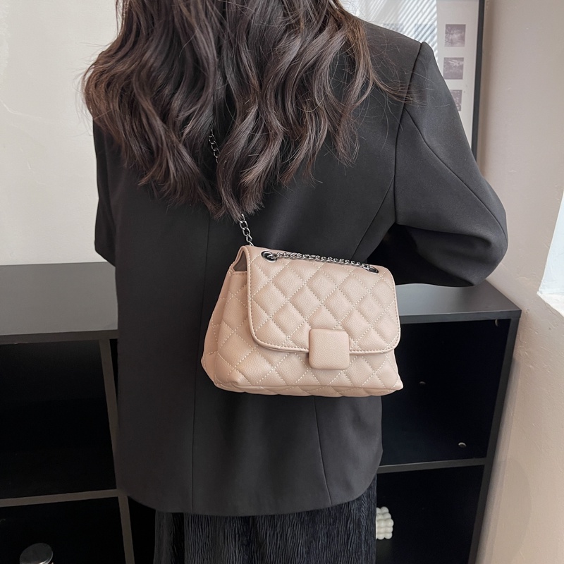 Túi đeo chéo IELGY màu trơn sọc hình thoi sức chứa lớn phong cách Hàn Quốc thời trang dành cho nữ