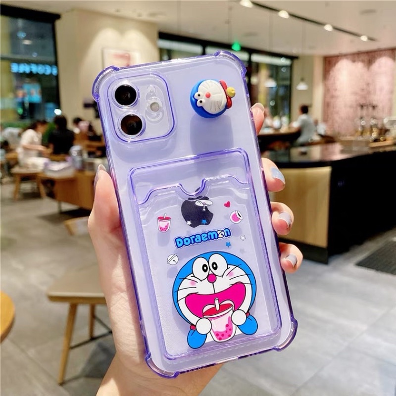 Ốp Điện Thoại Họa Tiết Doremon Kèm Ngăn Đựng Thẻ Chống Sốc Cho iPhoneX/XR XS XSMAX ip11 12 13 11Pro 12 13Pro