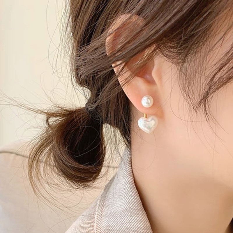 Bông Tai Mạ Bạc 925 Hình Trái Tim Đính Ngọc Trai Đơn Giản Thời Trang Phong Cách Hàn Quốc