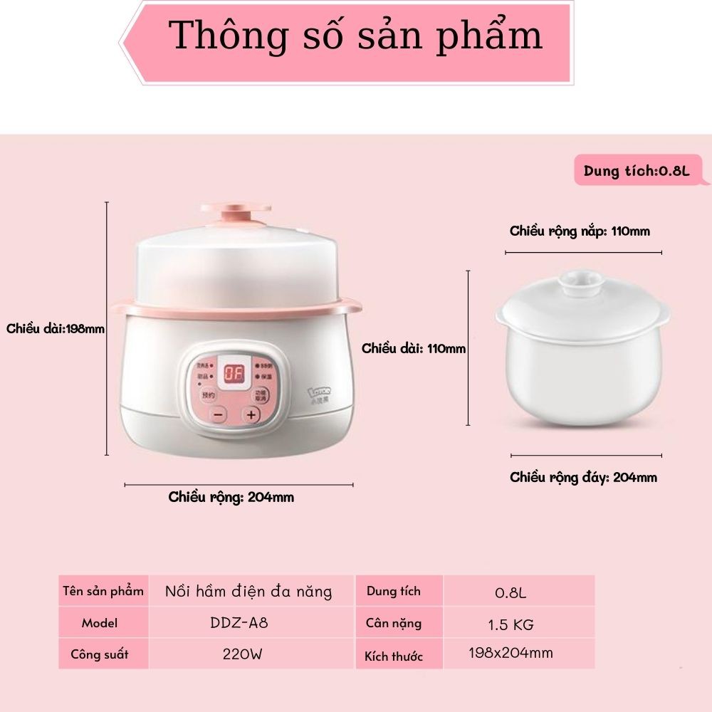 Nồi nấu cháo, hầm cháo, nấu mì LOTOR đa năng, Chế Độ Nấu Tự Động, Bảo Hành 12 Tháng Tặng Thêm Muỗng Cơm