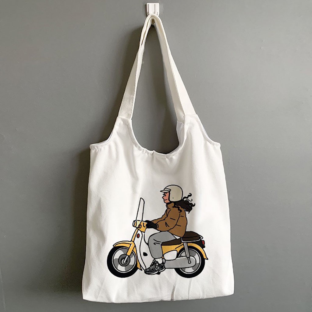 Túi tote vải canvas bag đeo chéo giá rẻ đi học có khóa miệng TT400