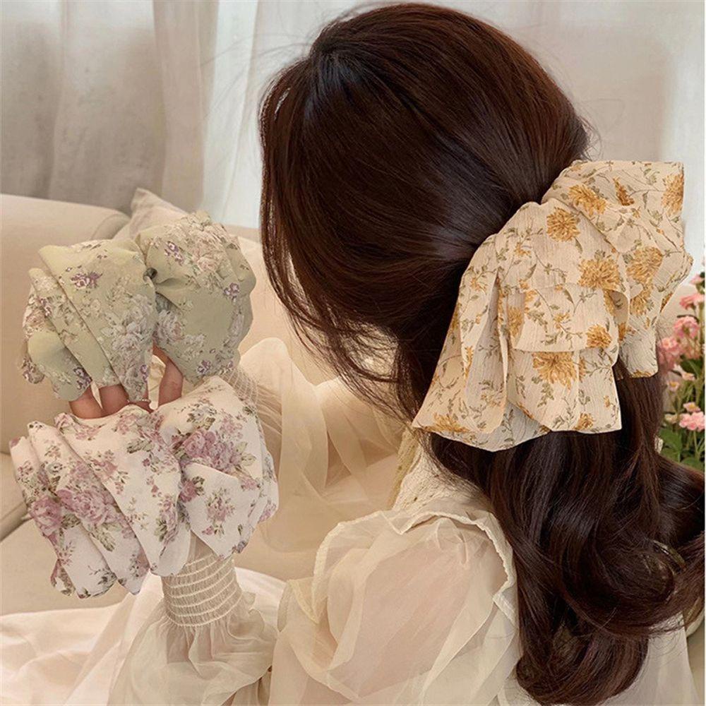 MOCHO Kẹp Tóc Nơ Lưng Bằng Vải In Hoa Thanh Lịch Cho Nữ
