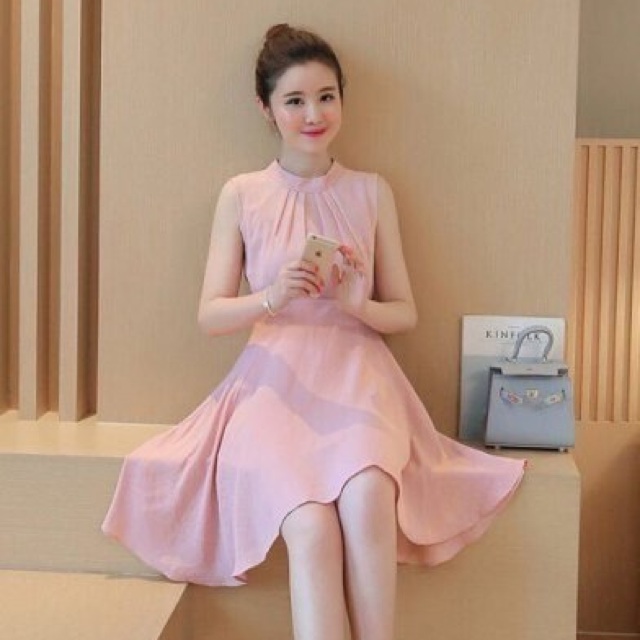 ĐẦM CHIFFON CỔ TRỤ XẾP LI ADV-1143