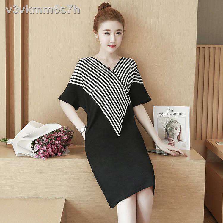 Korean style dress 200 kg fat sister new women s spring and summer loose mid-length short-sleeved T-shirt skirt was thin | BigBuy360 - bigbuy360.vn