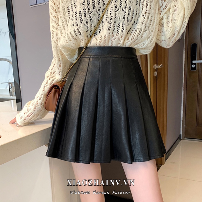 Xiaozhainv Chân Váy Ngắn Lưng Cao Xếp Ly Bằng Da Pu Phong Cách Hàn Quốc | BigBuy360 - bigbuy360.vn