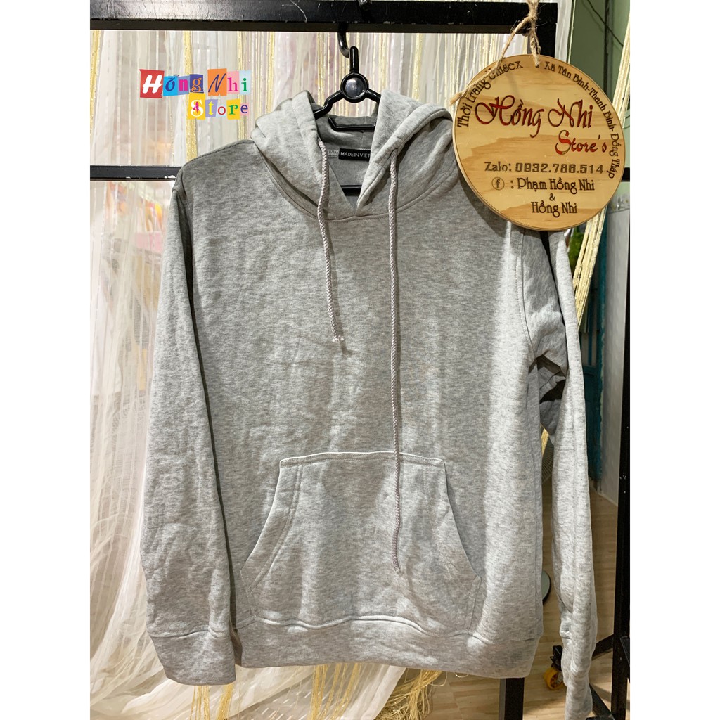 Áo Khoác Hoodie Trơn Ulzzang Unisex Màu Xám Nhạt Chất Nỉ Bông Cao Cấp Dáng Rộng Nam Nữ - MM