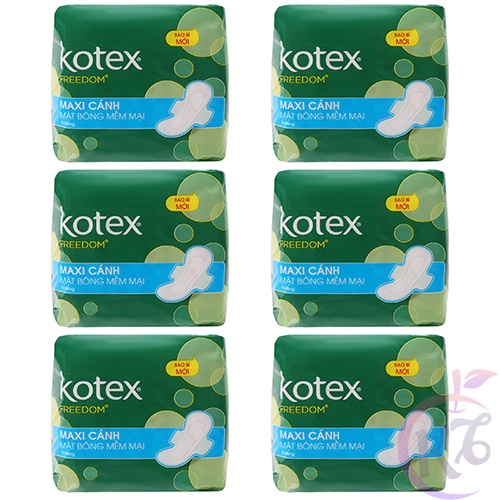 Combo 6 gói Kotex Freedom Maxi dày cánh - 8 miếng - Băng vệ sinh có cánh mặt bông mềm mại