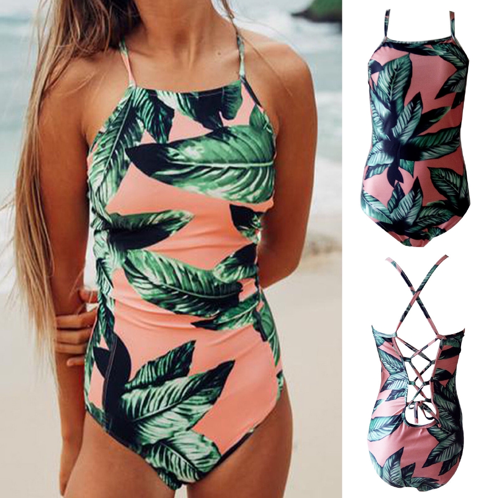 Đồ tắm một mảnh in họa tiết chiếc lá có mút đệm cho nữ | BigBuy360 - bigbuy360.vn