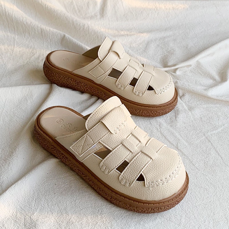 Dép Sandal Bít Mũi Đế Dày Không Gót Dễ Phối Đồ Thời Trang Cho Nữ