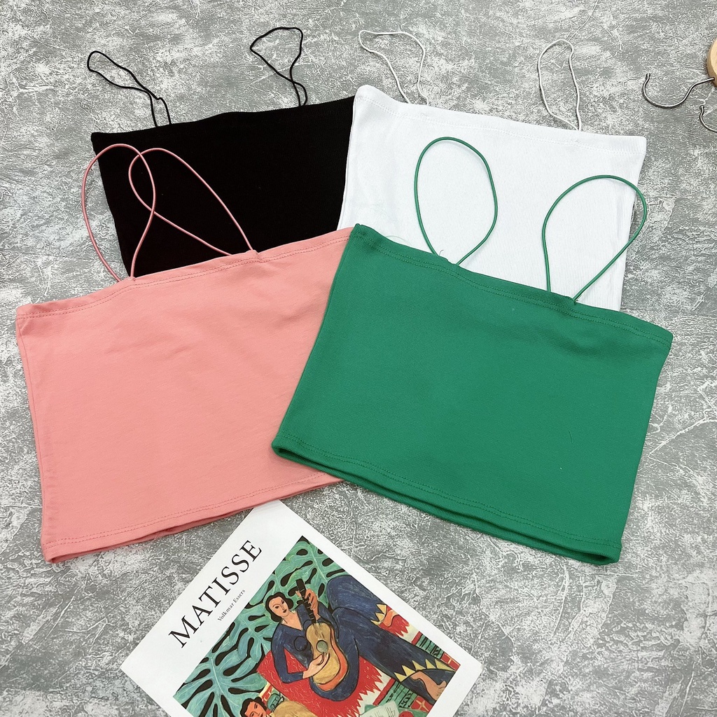 Áo croptop hai dây sợi bún form ôm sexy chất liệu thun cotton, ống dây vai 199 FIORI STORE