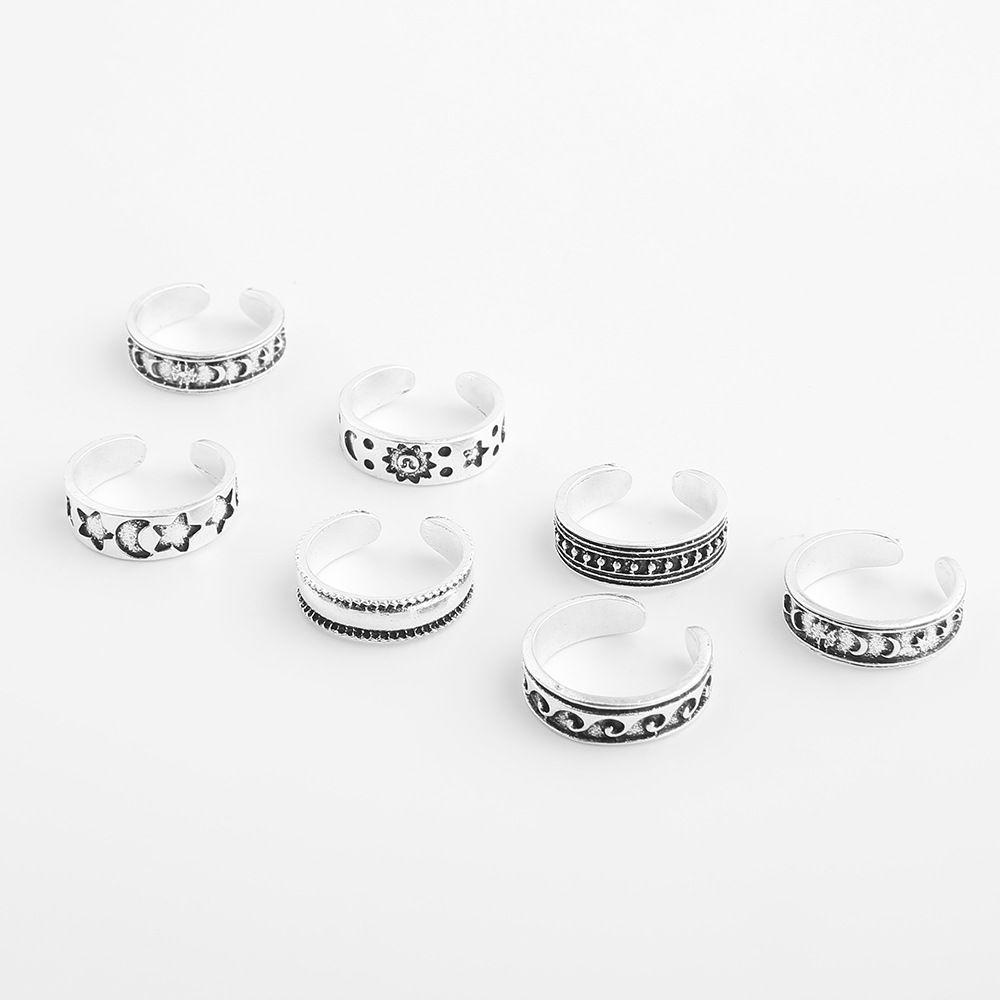 JONYE Set 7 Nhẫn Đeo Ngón Chân Hình Ngôi Sao, Mặt Trời, Sóng Biển Bohemia