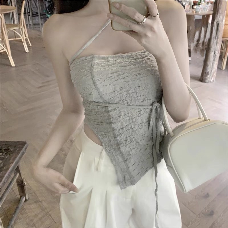 Áo cup ngực vải sần xẻ tà bên mùa hè cực lạ