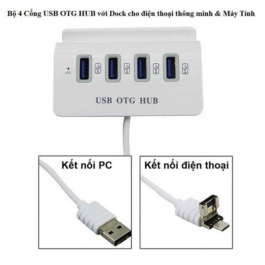 Bộ chia 4 Cổng USB OTG HUB - THIẾT BỊ KẾT NỐI ĐIỆN THOẠI VỚI BÀN PHÍM VÀ CHUỘT CHƠI GAME MOBILE Roblox Minecraft