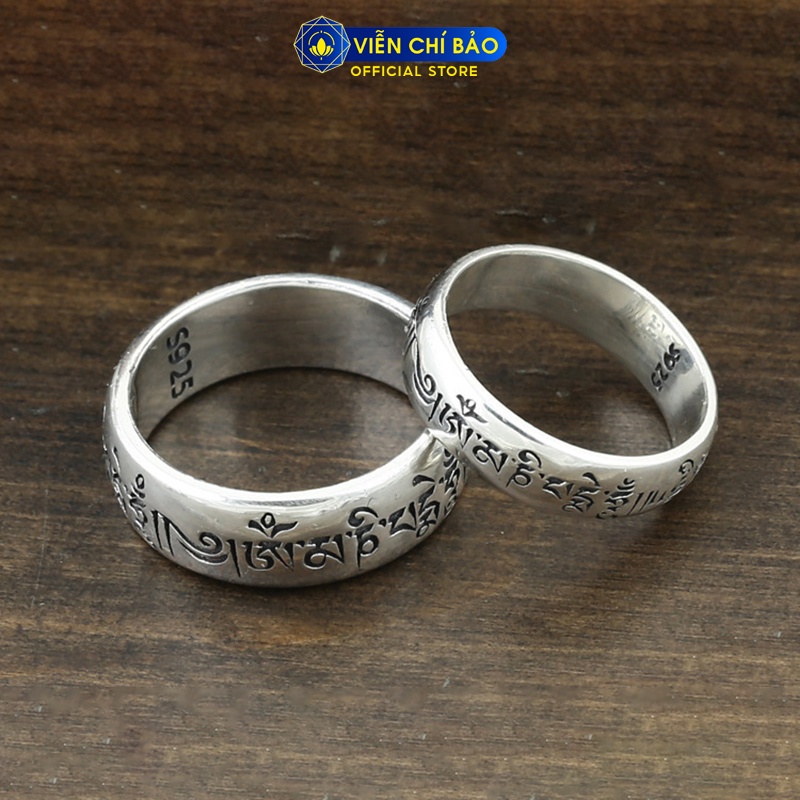 Nhẫn bạc nam Lục Tự Đại Minh Chân Ngôn bản trơn nhiều size chất liệu bạc Thái S925 thương hiệu Viễn Chí Bảo N100015