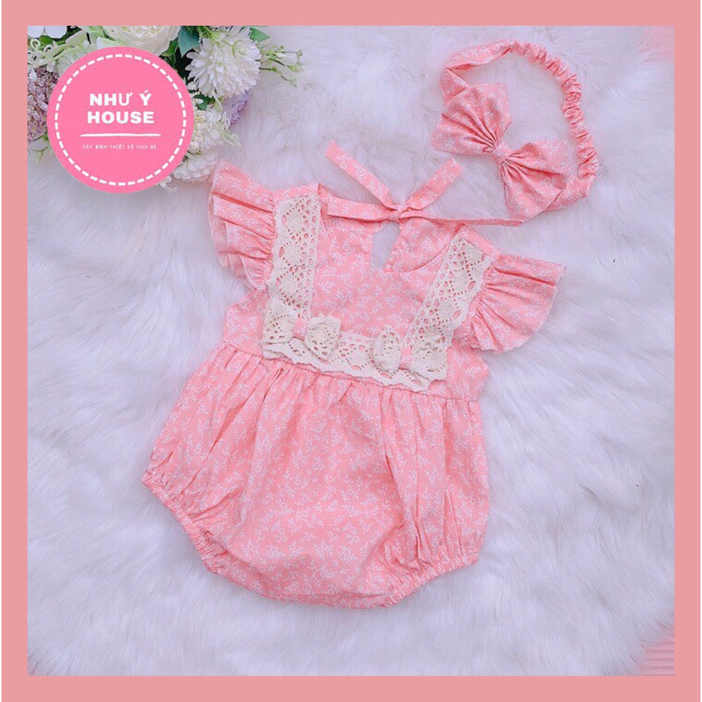 Body bé gái  [𝑻𝑨̣̆𝑵𝑮 𝑲𝑬̀𝑴 𝑻𝑼𝑹𝑩𝑨𝑵] NHƯ Ý HOUSE- bodysuit cho bé sinh Nhật- thôi nôi-đầy tháng- Body Hồng ren ngực