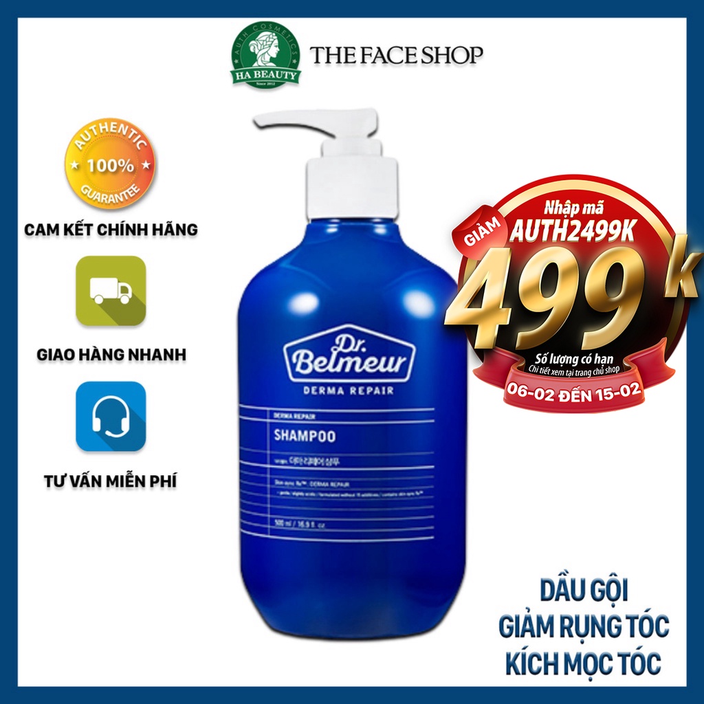 Dầu gội dưỡng ẩm phục hồi giảm rụng tóc kích thích mọc tóc thơm lâu The Face Shop Dr Belmeur Derma Repair Shampoo 500ml