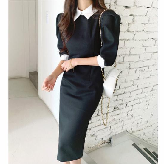 Đầm Công Sở Nữ Dáng Ôm cổ Đức Tay Phông thanh lịch DL173