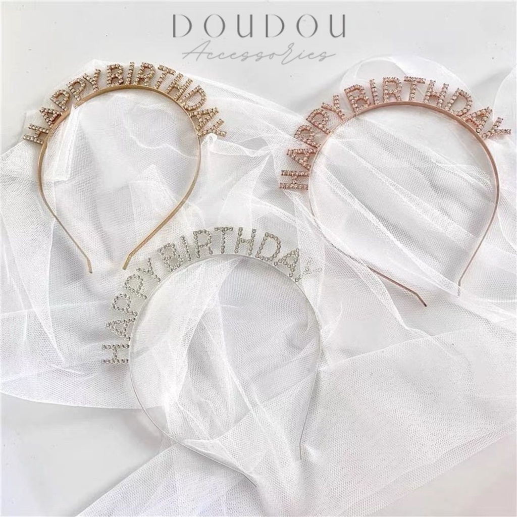 Cài tóc sinh nhật DOUDOU Băng đô bờm cài tóc nữ Cài đính đá cao cấp Happy Birthday phong cách Hàn Quốc thời trang FG031