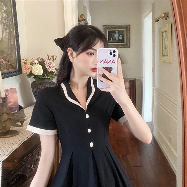 Đầm Tiểu thư vintage Màu Trơn Phong Cách Hàn Quốc Thời Trang Cho Nữ