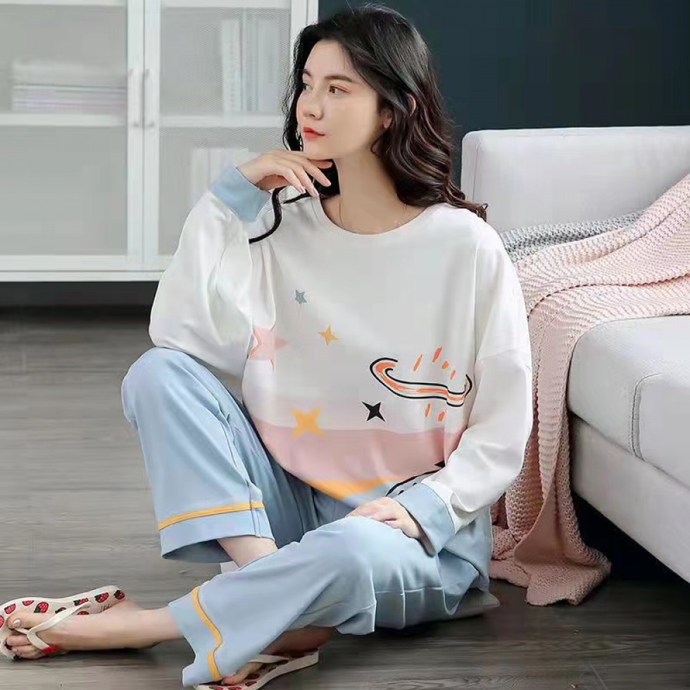 Bộ Đồ Ngủ Tay Dài In Họa Tiết Hoạt Hình Dễ Thương Thời Trang Mùa Hè Cho Nữ