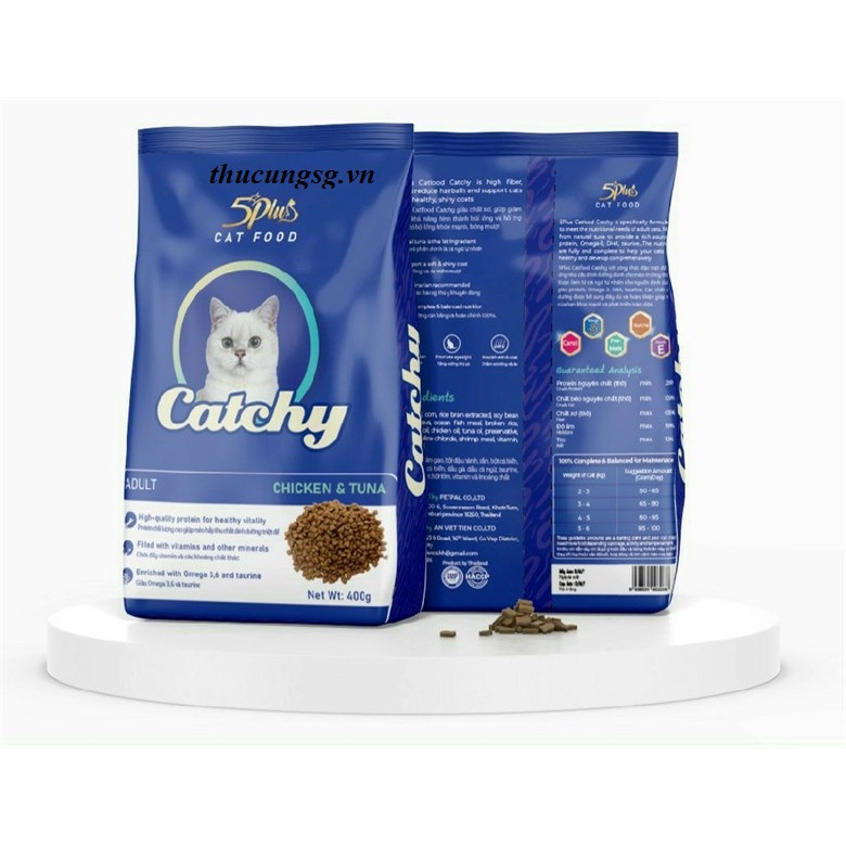 Thức ăn cho mèo Catchy gói 400g, hạt cho mèo con, mèo trưởng thành