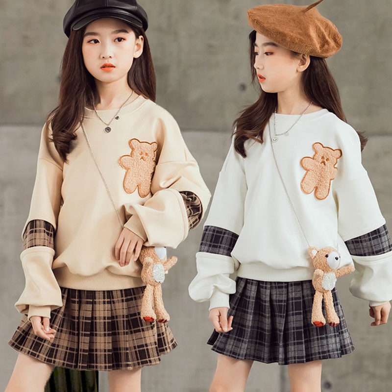 Set Áo sweater Tay Dài Phối Chân Váy Thời Trang Thu Đông Cho Bé Gái 2022