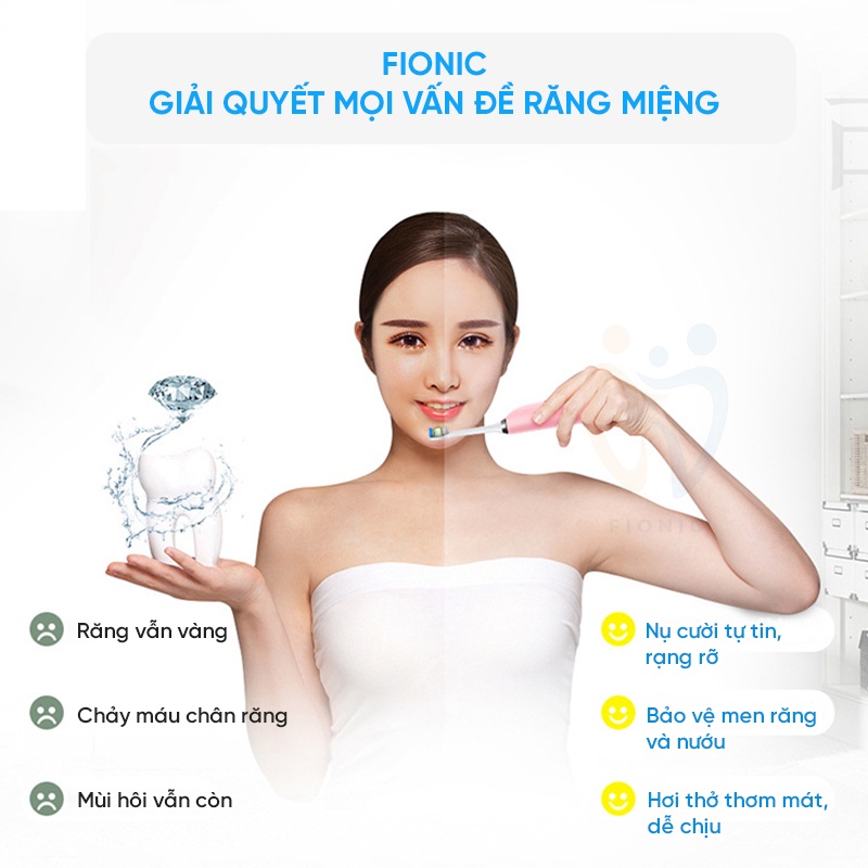Combo 3 Đầu Bàn Chải Điện Sonic Cao Cấp FIONIC ET05 Trắng Răng