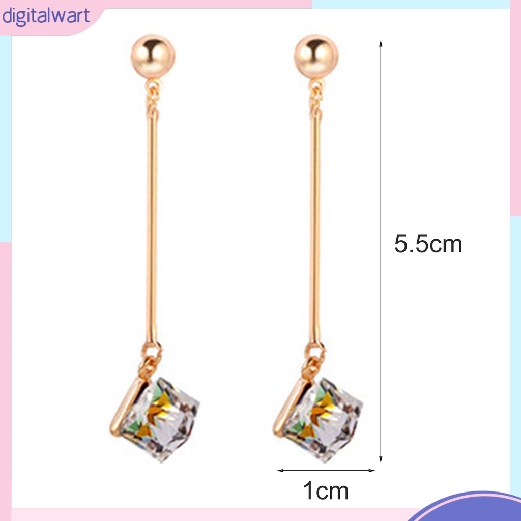 Cặp khuyên tai dài thiết kế đá quý nhân tạo khối vuông sang trọng cá tính dành cho nữ